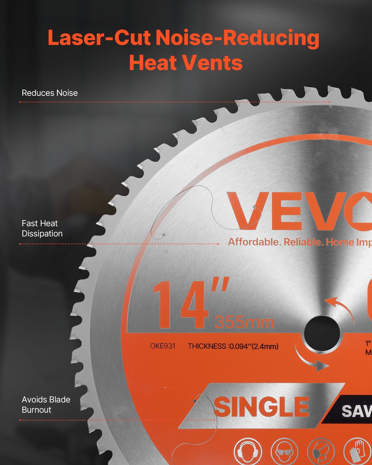 Circular Saw Blade, 355 mm Diameter, 66 Sharp Alloy Teeth, 25.4 mm Arbor, Fine Finish, Metal Cutting Blade for Circular Saw, with Noise-Reducing Heat Vents, for Cutting Steel and Aluminum