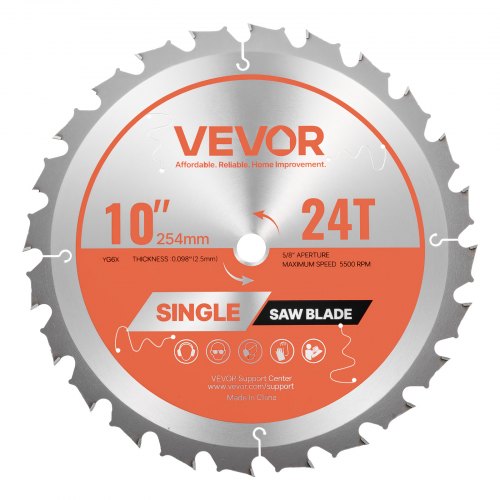 Circular Saw Blade, 254 mm Diameter, 24 Sharp Alloy Teeth, 15.875 mm Arbor, Fine Finish, Wood Cutting Blade for Circular Saw, with Noise-Reducing Heat Vents, for Cutting Plywood, OSB, Hardwood