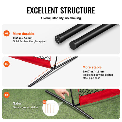 Barricade Backstop Net, 16x10 ft Ball Sports Barrier Netting, Portable Practice Equipment with Carry Bag, Protection Screen for Baseball Softball Lacrosse Soccer Hockey Training, for Backyard