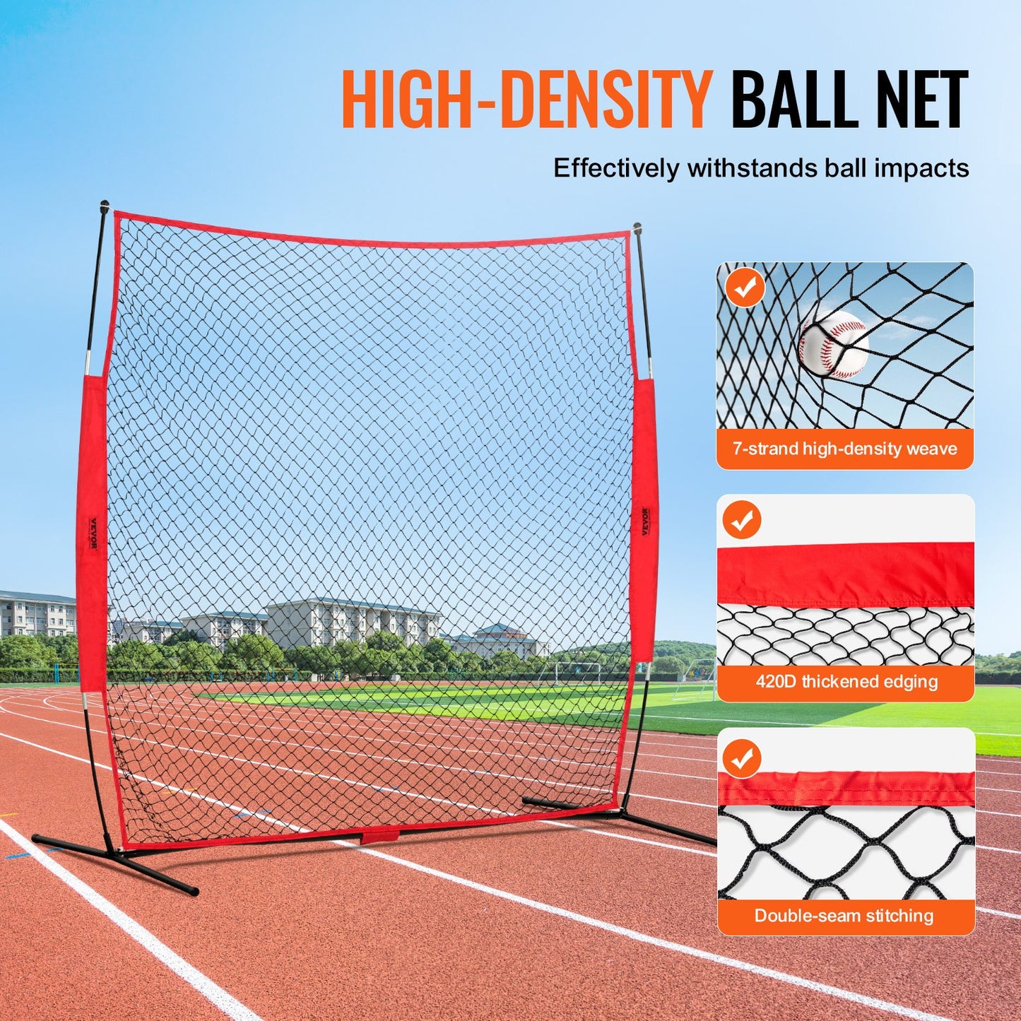 Barricade Backstop Net, 7x7 ft Ball Sports Barrier Netting, Portable Practice Equipment with Carry Bag, Protection Screen for Baseball Softball Lacrosse Soccer Hockey Training, for Backyard
