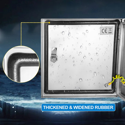 NEMA-kapsling i rostfritt stål, 300 x 300 x 200 mm NEMA 4X elbox i stål, IP66 vattentät och dammtät, kopplingsbox för utomhus-/inomhusbruk, med monteringsplatta