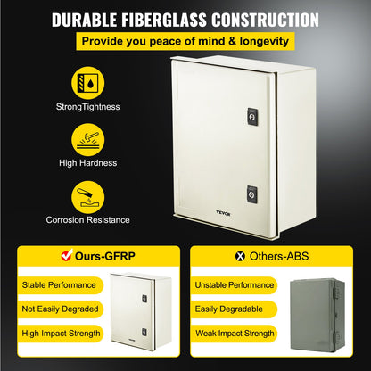 NEMA Fiberglass Enclosure, 40x30x20 cm NEMA 4X Fiberglass Electrical Box, IP66 Waterproof & Dustproof, Outdoor/Indoor Electrical Junction Box, with Mounting Plate