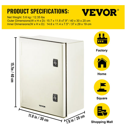 NEMA Fiberglass Enclosure, 40x30x20 cm NEMA 4X Fiberglass Electrical Box, IP66 Waterproof & Dustproof, Outdoor/Indoor Electrical Junction Box, with Mounting Plate