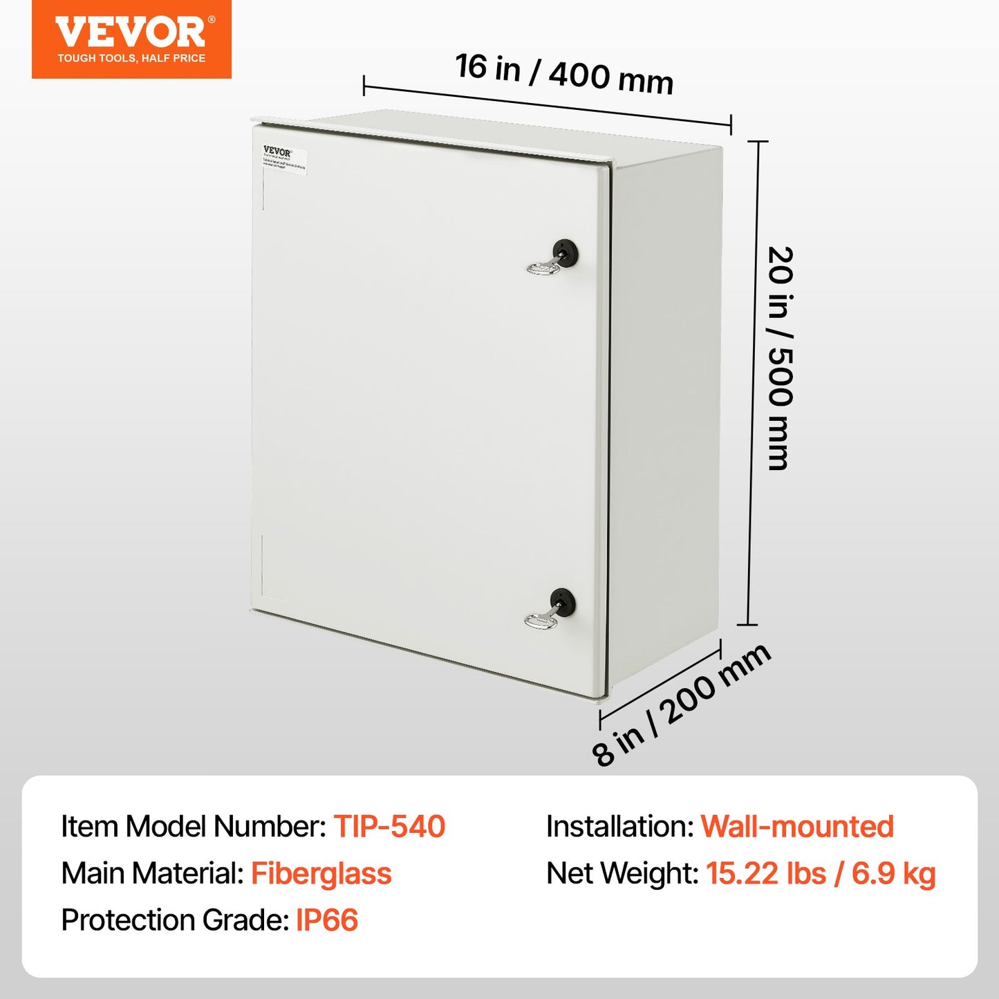Fiberglass Enclosure Electrical Enclosure Box 50x40x20 cm Wall Mount