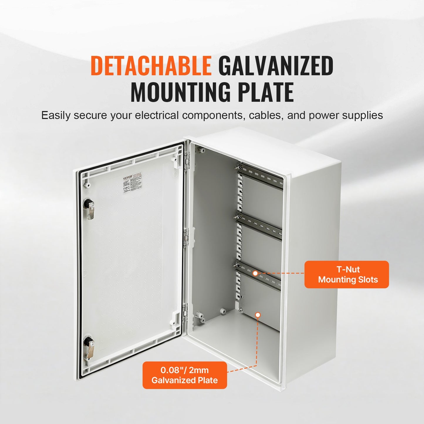 NEMA Steel Enclosure, 60x40x23 cm NEMA 4X Fiberglass Electrical Box, IP66 Waterproof & Dustproof, Outdoor/Indoor Electrical Junction Box, with Mounting Plate