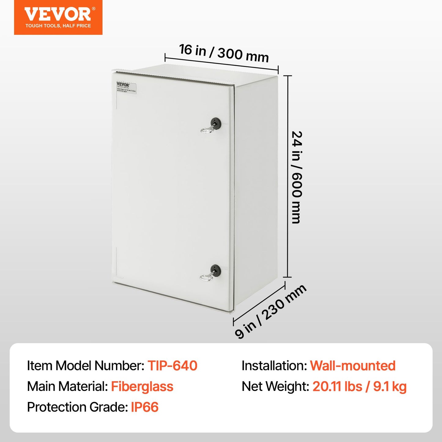 NEMA Steel Enclosure, 60x40x23 cm NEMA 4X Fiberglass Electrical Box, IP66 Waterproof & Dustproof, Outdoor/Indoor Electrical Junction Box, with Mounting Plate