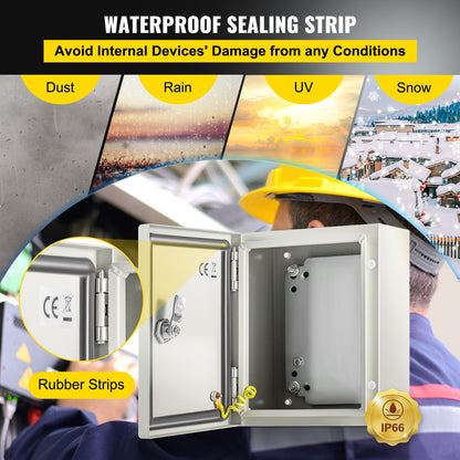 NEMA stålkapsling, 25x20x15 cm NEMA 4X stålelbox, IP66 vattentät och dammtät, kopplingsdosa för utomhus-/inomhusbruk, med monteringsplatta