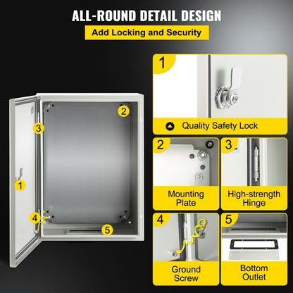 NEMA Steel Enclosure, 40x30x20 cm NEMA 4X Steel Electrical Box, IP66 Waterproof & Dustproof, Outdoor/Indoor Electrical Junction Box, with Mounting Plate