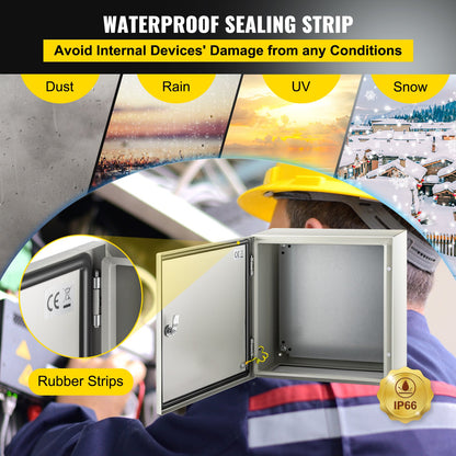 NEMA Steel Enclosure, 40x40x20 cm NEMA 4X Steel Electrical Box, IP66 Waterproof & Dustproof, Outdoor/Indoor Electrical Junction Box, with Mounting Plate