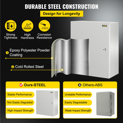 NEMA stålkapsling, 50x40x25 cm NEMA 4X stålelbox, IP66 vattentät och dammtät, kopplingsdosa för utomhus-/inomhusbruk, med monteringsplatta