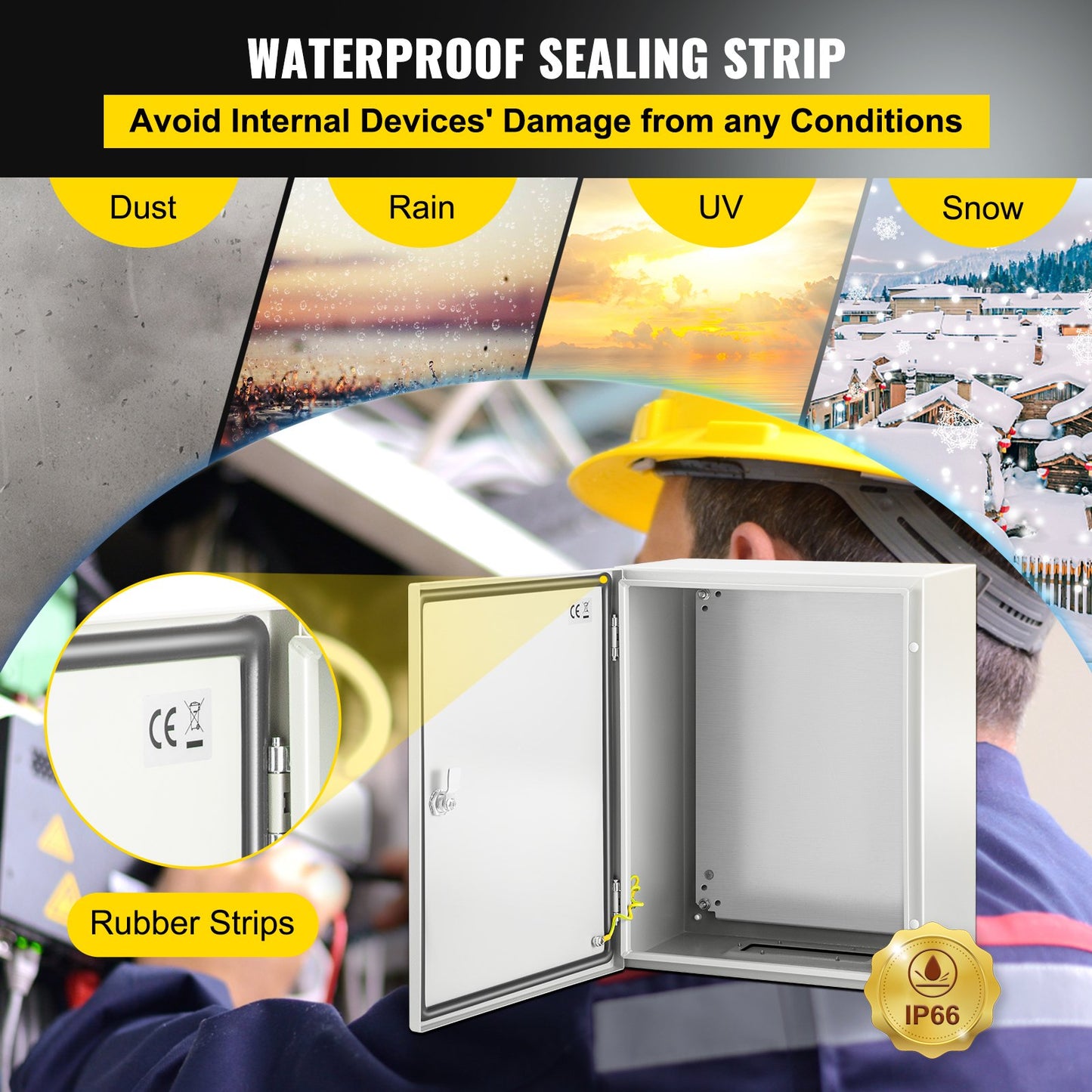 NEMA stålkapsling, 50x40x25 cm NEMA 4X stålelbox, IP66 vattentät och dammtät, kopplingsdosa för utomhus-/inomhusbruk, med monteringsplatta