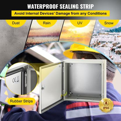 NEMA Steel Enclosure, 50x50x15 cm NEMA 4X Steel Electrical Box, IP66 Waterproof & Dustproof, Outdoor/Indoor Electrical Junction Box, with Mounting Plate