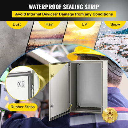 NEMA Steel Enclosure, 60x40x25 cm NEMA 4X Steel Electrical Box, IP66 Waterproof & Dustproof, Outdoor/Indoor Electrical Junction Box, with Mounting Plate