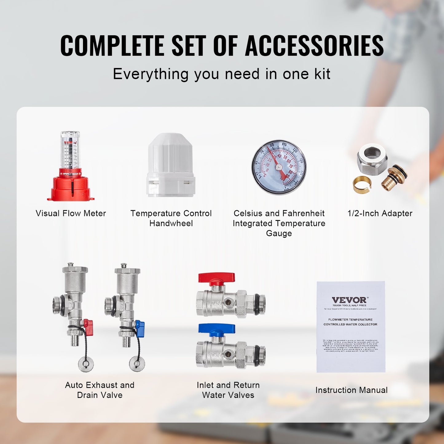 2-Branch Radiant Heat Manifold, 1/2" PEX Tubing Manifold, Stainless Steel PEX Manifold for Hydronic Radiant Floor Heating, Radiant Heat PEX Manifold Kit with 1/2" Adapters Included