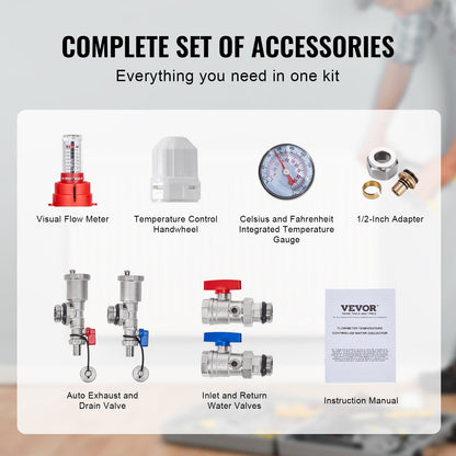 6-Branch Radiant Heat Manifold, 1/2" PEX Tubing Manifold, Stainless Steel PEX Manifold for Hydronic Radiant Floor Heating, Radiant Heat PEX Manifold Kit with 1/2" Adapters Included