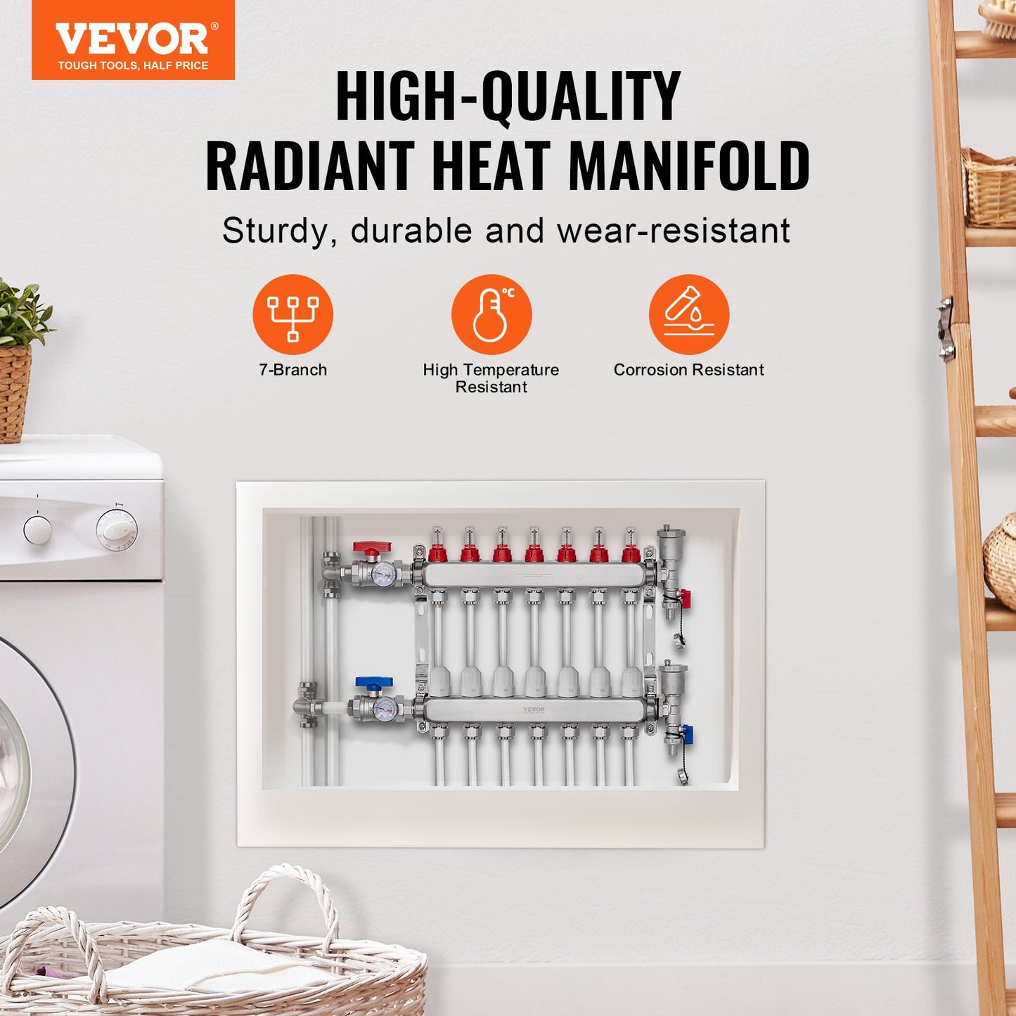 7-Branch Radiant Heat Manifold 1.27 cm PEX Tubing Floor Heating Manifold Set