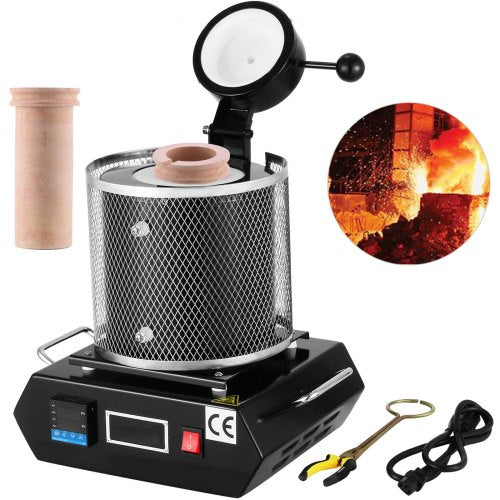 Gold Melting Furnace, 1350W, 1150℃ Max Temperature, Digital Electric Melting Furnace Machine, with 3 kg Ceramic Crucible, for Casting Refining Precious Metals, Melts Gold, Silver, Aluminum