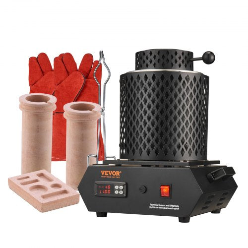 Gold Melting Furnace, 1350W, 1150°C Max Temperature, Digital Electric Melting Furnace with 1 kg and 3 kg Ceramic Crucibles, Crucible Tongs, and Gloves, for Gold, Silver, Aluminum, Copper