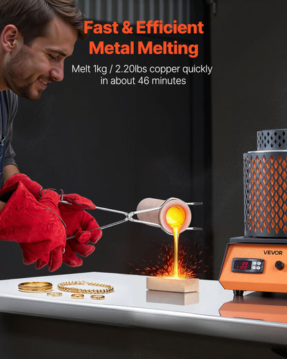 Elektrisk smältugn, 1350W elektrisk smältugnssats, 2102℉/1150℃ metallsmältmaskin med 3kg keramisk degel, guldsmältningssats för smyckestillverkning, metallstänger, metallkomponenter