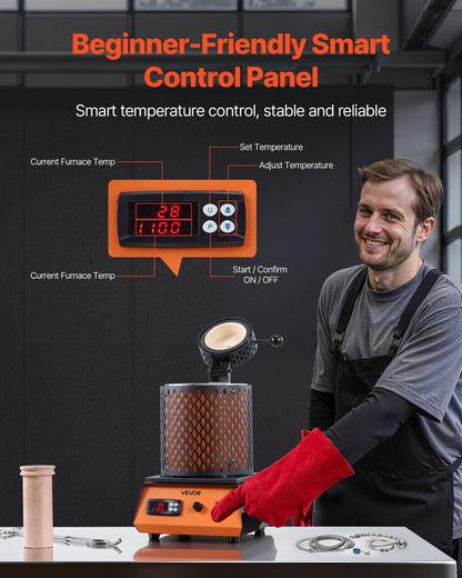 Elektrisk smältugn, 1350W elektrisk smältugnssats, 2102℉/1150℃ metallsmältmaskin med 3kg keramisk degel, guldsmältningssats för smyckestillverkning, metallstänger, metallkomponenter