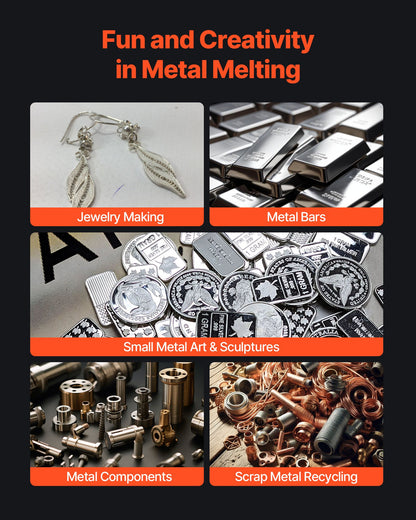 Elektrisk smältugn, 1350W elektrisk smältugnssats, 2102℉/1150℃ metallsmältmaskin med 3kg keramisk degel, guldsmältningssats för smyckestillverkning, metallstänger, metallkomponenter