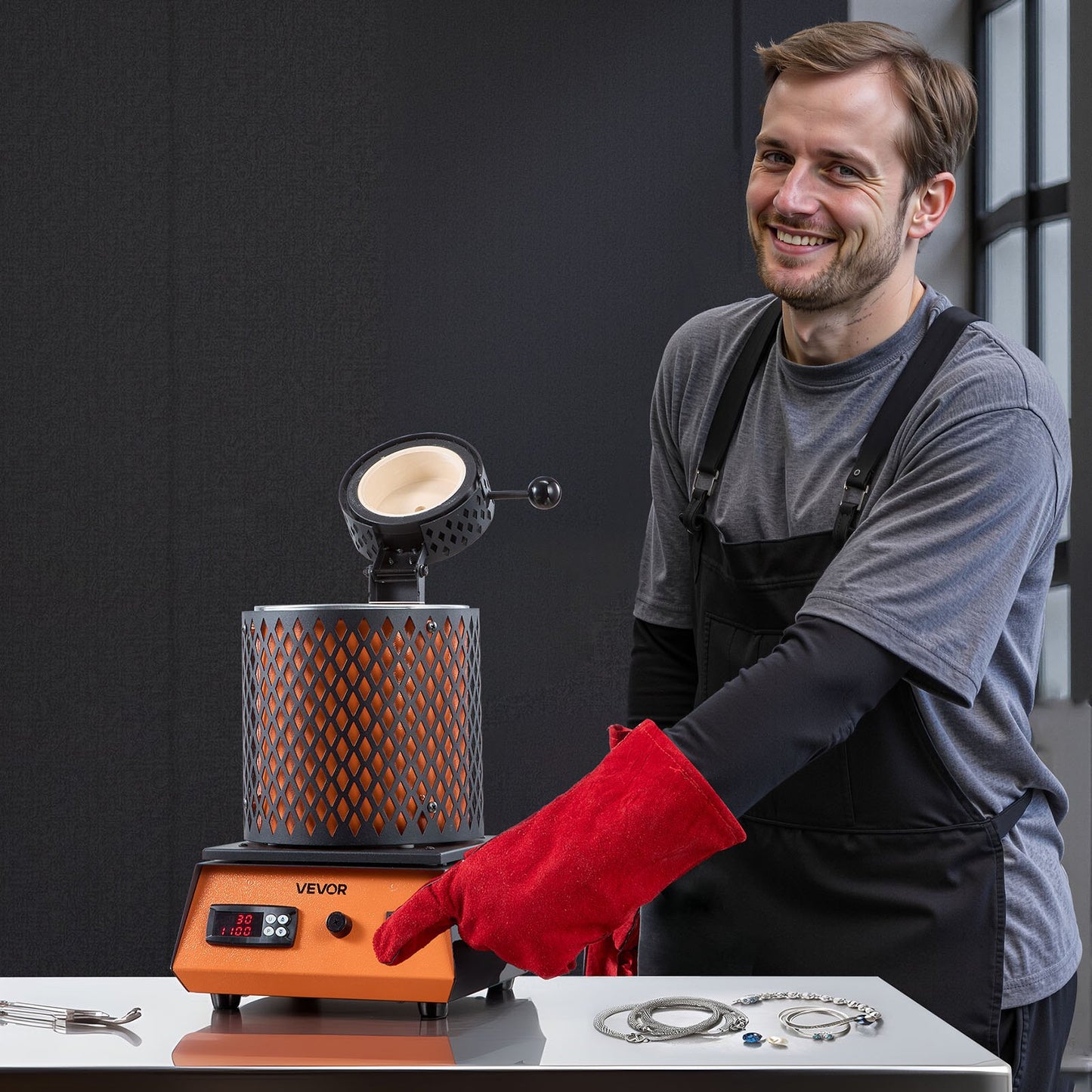 Elektrisk smältugn, 1350W elektrisk smältugnssats, 2102℉/1150℃ metallsmältmaskin med 3kg keramisk degel, guldsmältningssats för smyckestillverkning, metallstänger, metallkomponenter