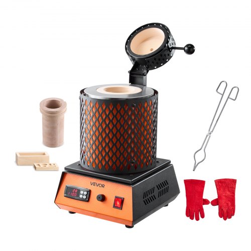 Elektrisk smältugn, 1500W elektrisk smältugnssats, 2102℉/1150℃ metallsmältmaskin med 5 kg keramisk degel, guldsmältningssats för smyckestillverkning, metallstänger, metallkomponenter