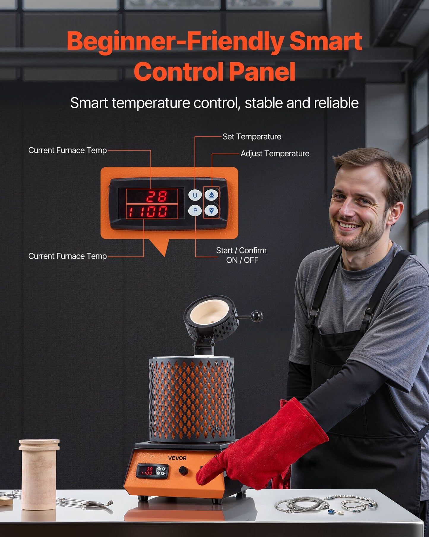 Elektrisk smältugn, 1500W elektrisk smältugnssats, 2102℉/1150℃ metallsmältmaskin med 5 kg keramisk degel, guldsmältningssats för smyckestillverkning, metallstänger, metallkomponenter