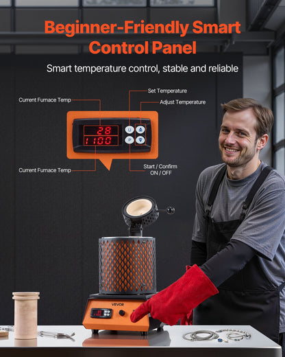 Elektrisk smältugn, 1500W elektrisk smältugnssats, 2102℉/1150℃ metallsmältmaskin med 5 kg keramisk degel, guldsmältningssats för smyckestillverkning, metallstänger, metallkomponenter