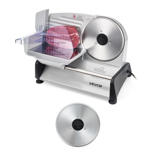 Meat Slicer, 200W Electric Deli Slicer Machine with 190 mm Sharp Blade, Home Meat-Slicer with 70-100 RPM Slicing Speed, 0-15 mm Adjustable Thickness, for Frozen Meat, Ham, Baguett & Prime Steak
