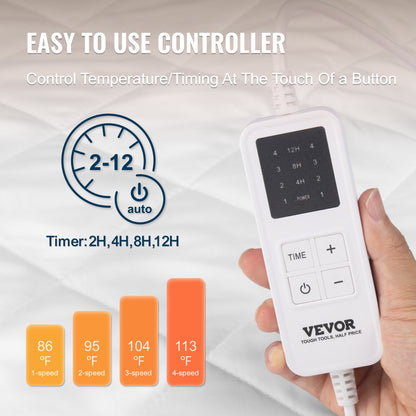 Heated Mattress Pad, 150 x 80 cm, Electric Bed Warmer with 4 Heat Settings Control, 12-Hour Timer, 8-Hour Auto Off,Deep All Around Elastic Pocket Brushed Fabric Electric Mattress Sheets