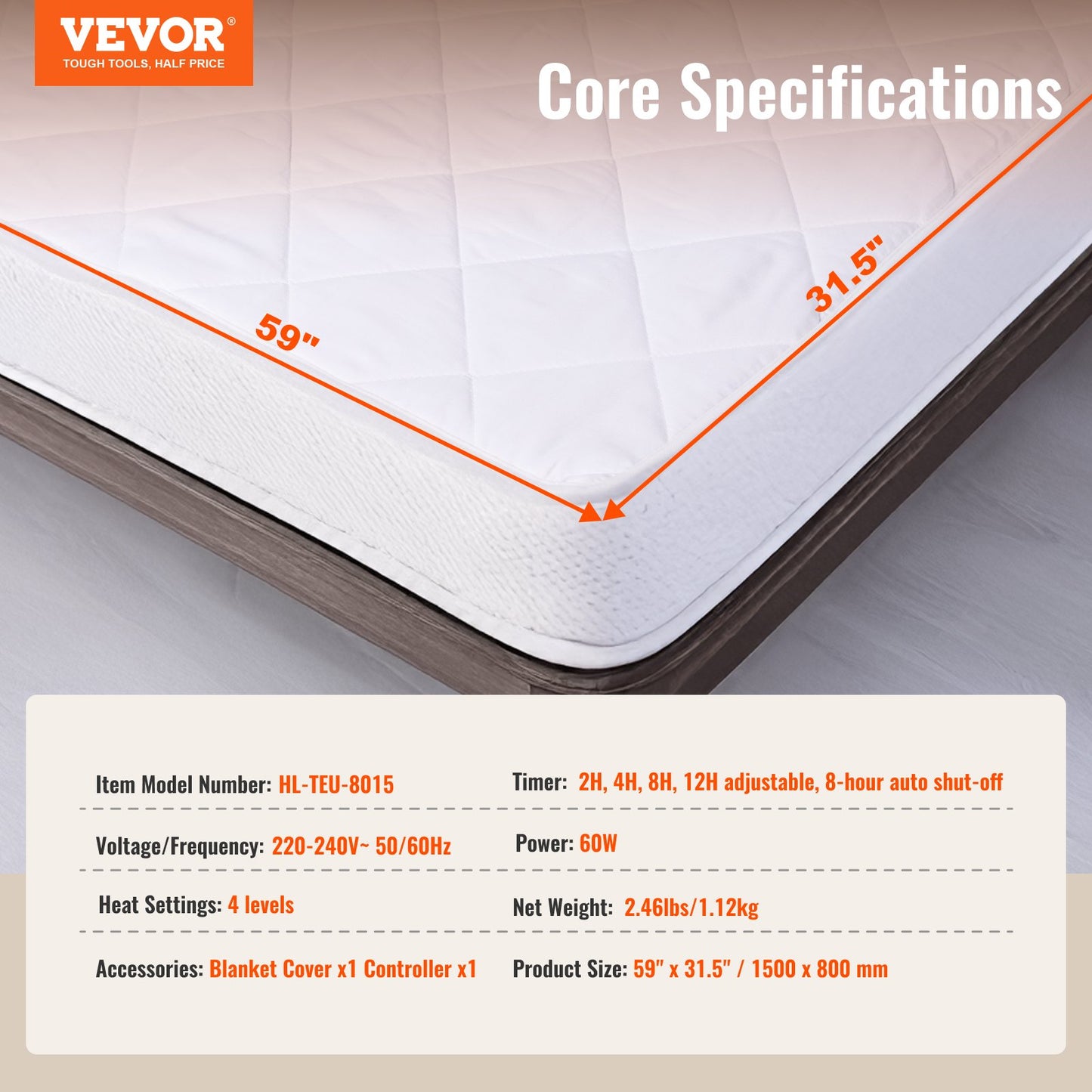 Heated Mattress Pad, 150 x 80 cm, Electric Bed Warmer with 4 Heat Settings Control, 12-Hour Timer, 8-Hour Auto Off,Deep All Around Elastic Pocket Brushed Fabric Electric Mattress Sheets