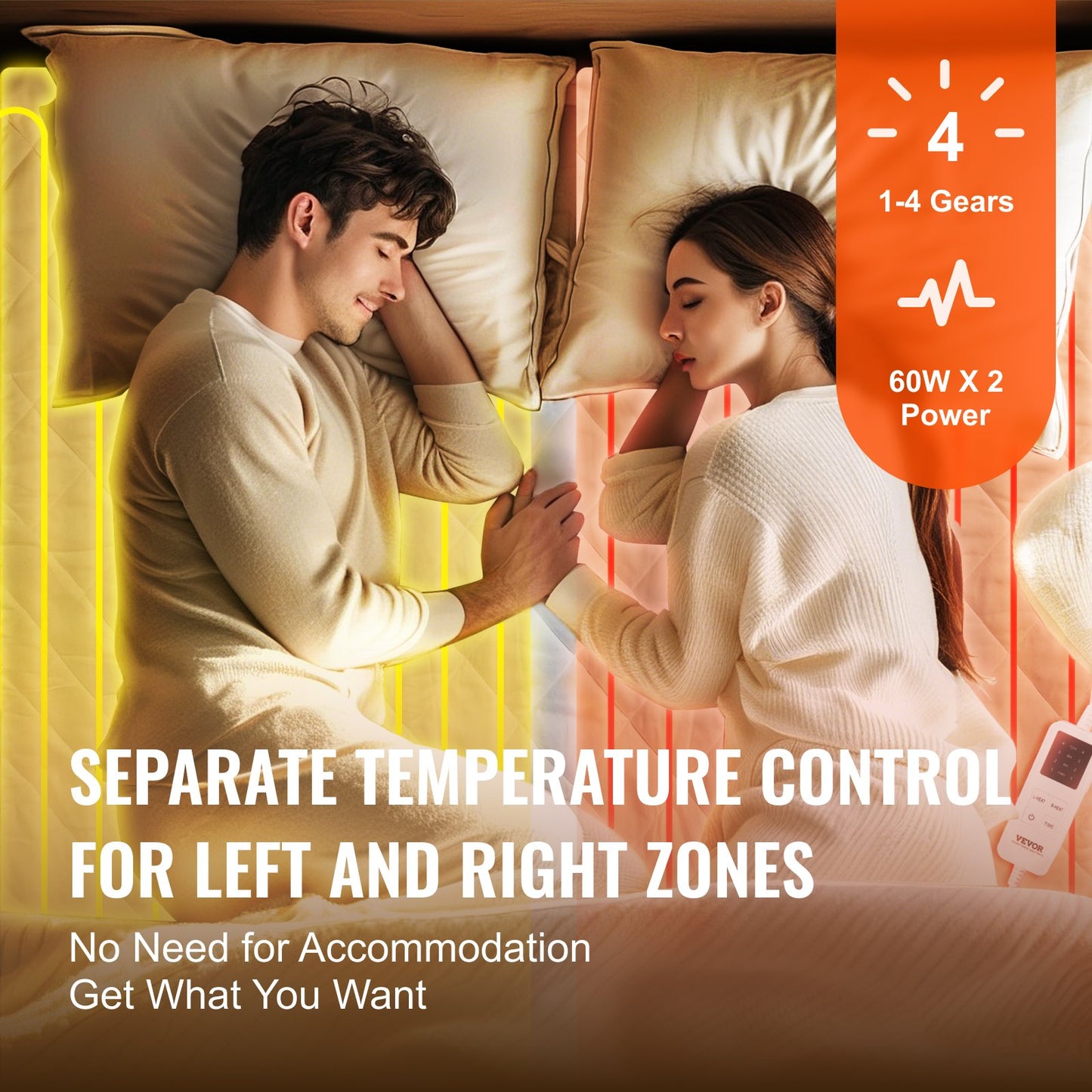 Uppvärmd madrass, 195 x 165 cm, elektrisk sängvärmare med 4 värmeinställningar, 12-timmars timer, 8 timmars automatisk avstängning, elektriska madraslakan i borstat tyg med elastiska fickor runtom.