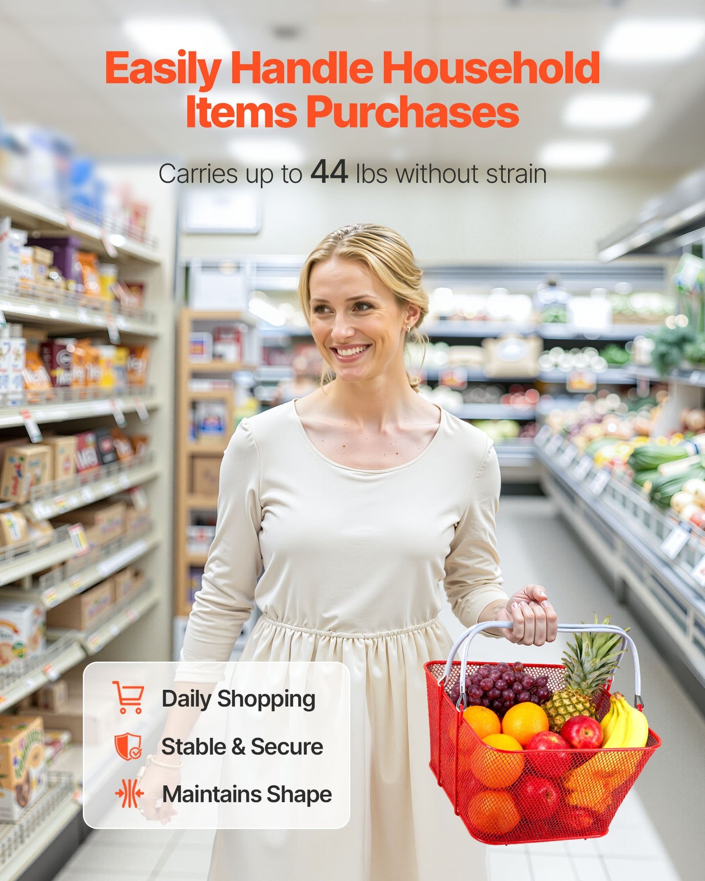 Kundkorgar, 12 st, 22 liter stapelbara metallkorgar med handtag, tät nätstruktur, rymmer upp till 20 kg, bärbara för livsmedel, detaljhandel, butiker, stormarknad, bokhandel, hemmabruk, röd