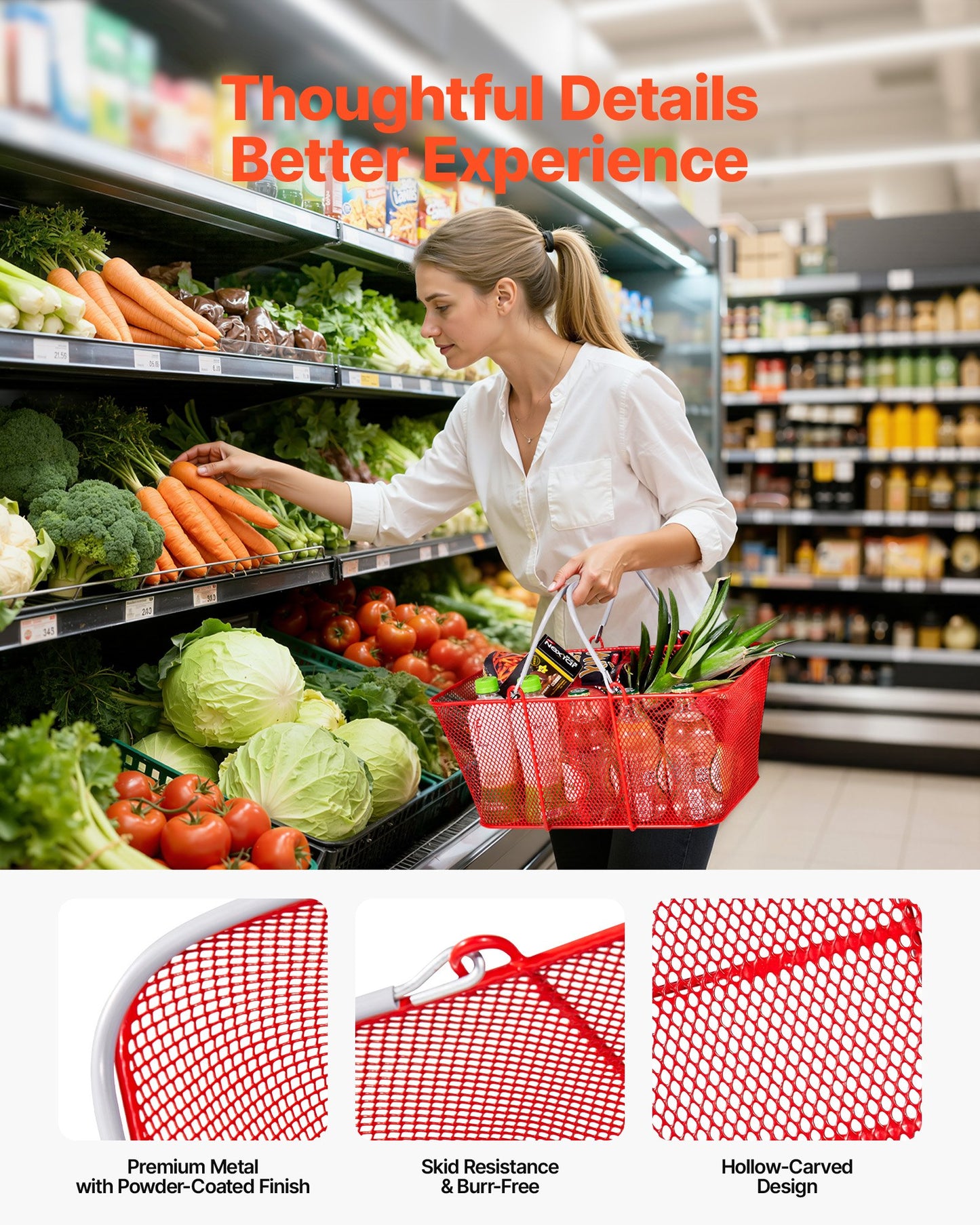 Kundkorgar, 12 st, 22 liter stapelbara metallkorgar med handtag, tät nätstruktur, rymmer upp till 20 kg, bärbara för livsmedel, detaljhandel, butiker, stormarknad, bokhandel, hemmabruk, röd