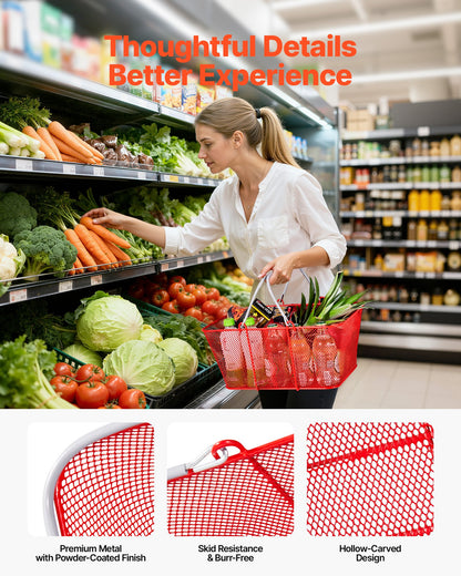 Kundkorgar, 12 st, 22 liter stapelbara metallkorgar med handtag, tät nätstruktur, rymmer upp till 20 kg, bärbara för livsmedel, detaljhandel, butiker, stormarknad, bokhandel, hemmabruk, röd