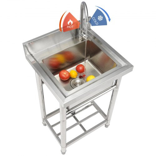 Stainless Steel Utility Sink, 1 Compartment Free Standing Small Sink Include Faucet & legs, 40.6 x 33 x 22.1 cm Commercial Single Bowl Sinks for Garage, Restaurant, Kitchen, Laundry, NSF Certified