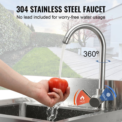 Stainless Steel Utility Sink, 1 Compartment Free Standing Small Sink Include Faucet & legs, 40.6 x 33 x 22.1 cm Commercial Single Bowl Sinks for Garage, Restaurant, Kitchen, Laundry, NSF Certified
