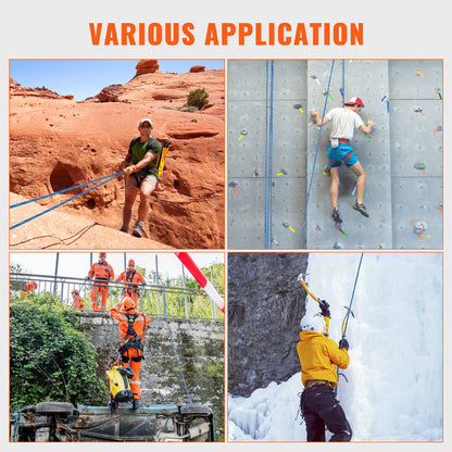 10.2mm Dynamic Climbing Rope, 70M(230ft) Outdoor Rock Climbing Rope 25KN Breaking Tension, Stretchable Fiber Rope with Steel Snap Hooks for Escape, Rappelling, Fire Rescue, Blue