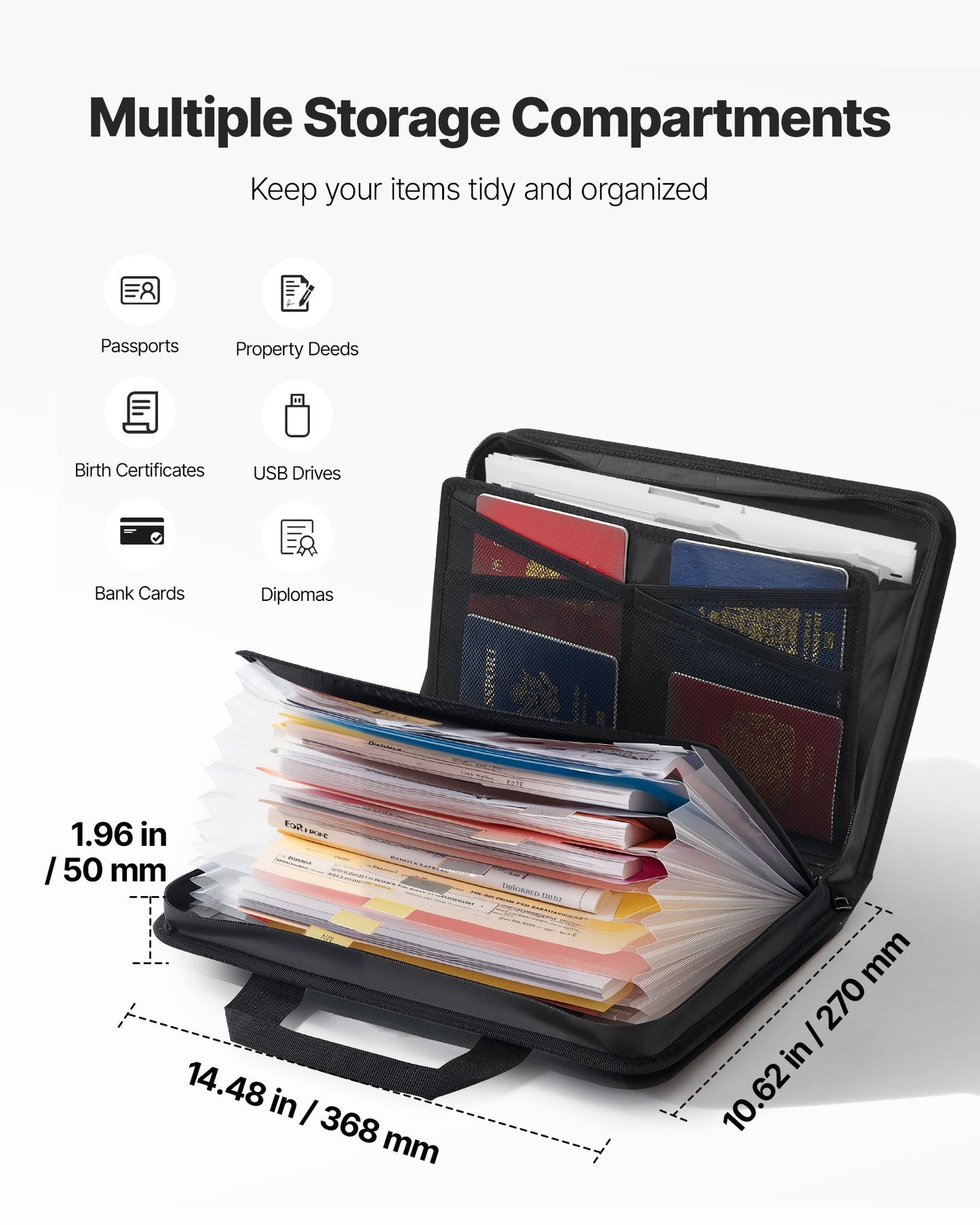 Fireproof Document Bag, 1000 ℃ Heat Insulated Fireproof & Waterproof Bag, Portable Multi-Layer File Storage Security Organizer Home Office Travel Use, for Passports, Important Documents, Files