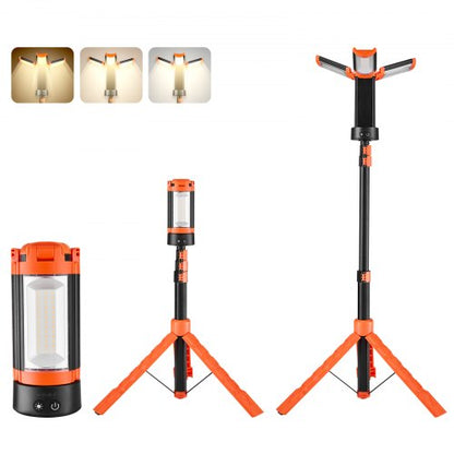 LED-arbetslampa med stativ, 13,2 Ah, laddningsbar sladdlös campinglampa, med 3 lamphuvuden, avtagbart stativ, 2200 lumen 3000K-6500K dimbar, bärbar byggbelysning för arbetsplatsen