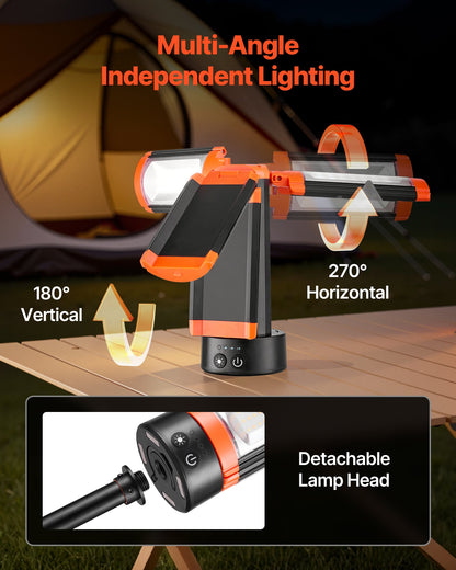 LED-arbetslampa med stativ, 13,2 Ah, laddningsbar sladdlös campinglampa, med 3 lamphuvuden, avtagbart stativ, 2200 lumen 3000K-6500K dimbar, bärbar byggbelysning för arbetsplatsen