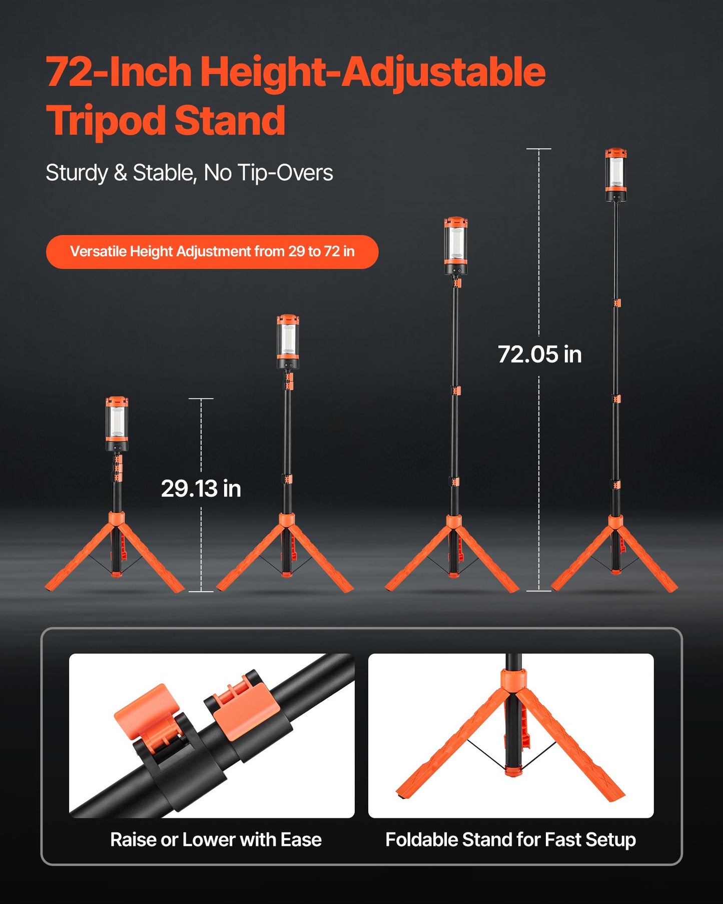 LED-arbetslampa med stativ, 13,2 Ah, laddningsbar sladdlös campinglampa, med 3 lamphuvuden, avtagbart stativ, 2200 lumen 3000K-6500K dimbar, bärbar byggbelysning för arbetsplatsen