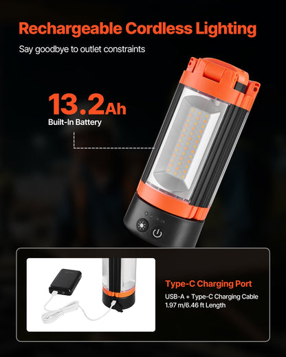 LED-arbetslampa med stativ, 13,2 Ah, laddningsbar sladdlös campinglampa, med 3 lamphuvuden, avtagbart stativ, 2200 lumen 3000K-6500K dimbar, bärbar byggbelysning för arbetsplatsen