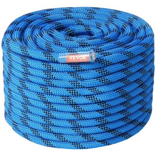 12.7mm Static Climbing Rope, 45.7M(150ft) Outdoor Rock Climbing Rope 30KN Breaking Tension, Fiber Rope with Steel Snap Hooks for Escape, Rappelling, Fire Rescue, Blue