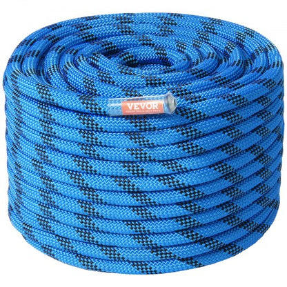12.7mm Static Climbing Rope, 45.7M(150ft) Outdoor Rock Climbing Rope 30KN Breaking Tension, Fiber Rope with Steel Snap Hooks for Escape, Rappelling, Fire Rescue, Blue