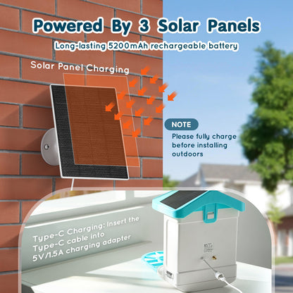 Smart fågelmatare med kamera, 2K HD AI identifierar 10 000+ fågelarter, soldriven fågelskådningskamera med automatisk inspelning och omedelbar avisering, trådlös utomhuspresent till fågelälskare (3 solpaneler)