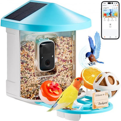 Smart Bird Feeder with Camera, 2K HD AI Identify 10000+ Bird Species, Solar-Powered Bird Watching Camera with Auto Capture & Instant Notify, Wireless Outdoor Gift for Bird Lover (2 Solar Panels)