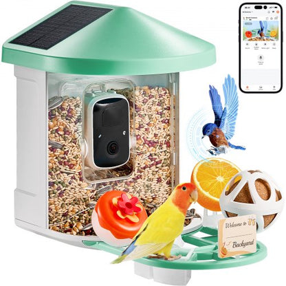 Smart Bird Feeder with Camera, 2K HD AI Identify 10000+ Bird Species, Solar-Powered Bird Watching Camera with Auto Capture & Instant Notify, Wireless Outdoor Gift for Bird Lover (3 Solar Panels)