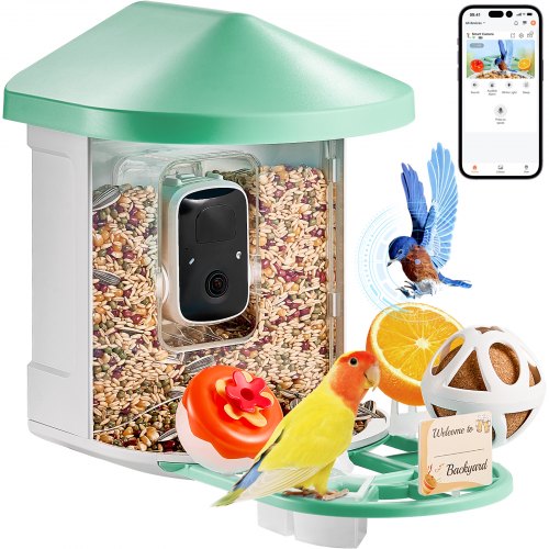 Smart Bird Feeder with Camera, 2K HD AI Identify 10,000+ Bird Species, Solar-Powered Bird Watching Camera with Auto Capture & Instant Notify, Wireless Outdoor Ideal Gift for Bird Lovers (Green)